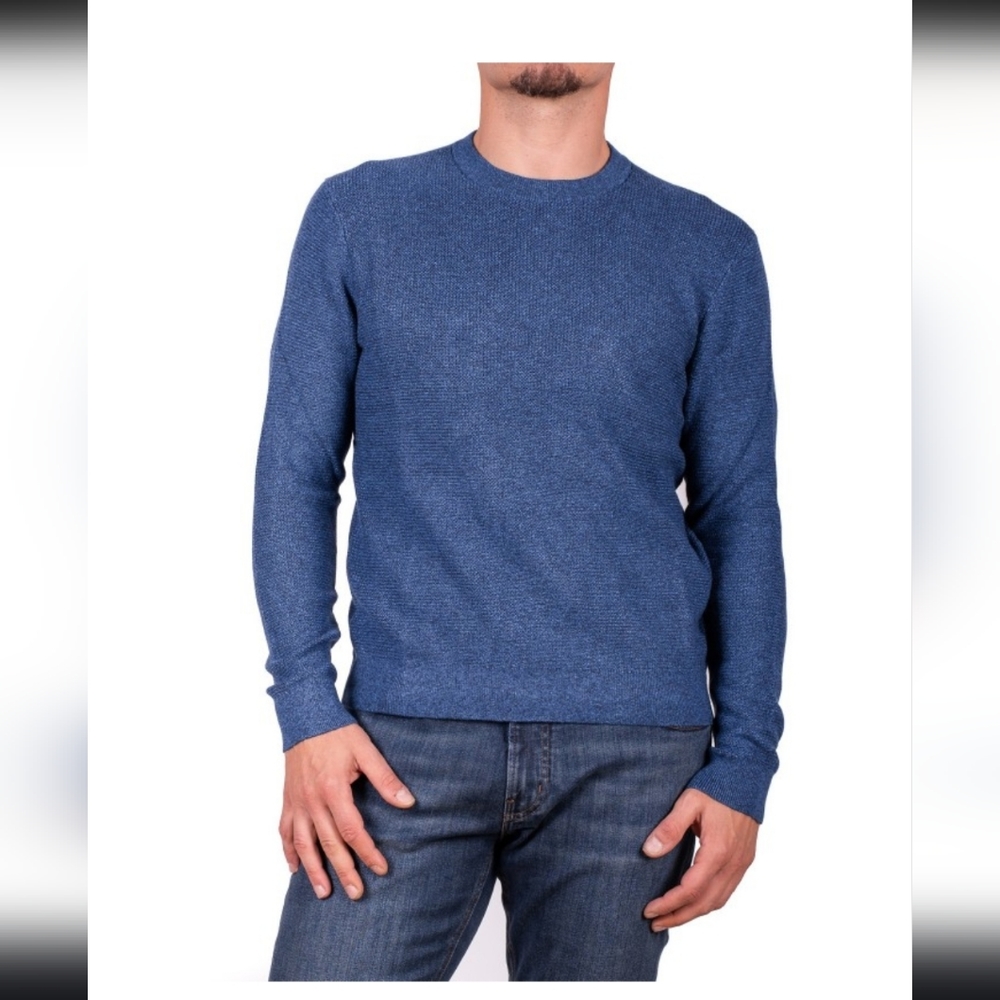Michael Kors Men's Crew Neck Ribbed Knit Cotton Blend Sweater Navy XL